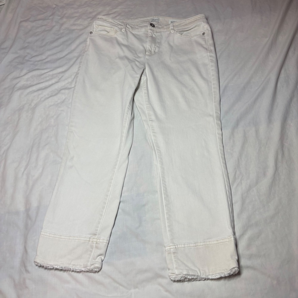 J.Jill Authentic Fit Cropped Jeans Womens 10‎ Off White Straight Leg Frayed Hem
